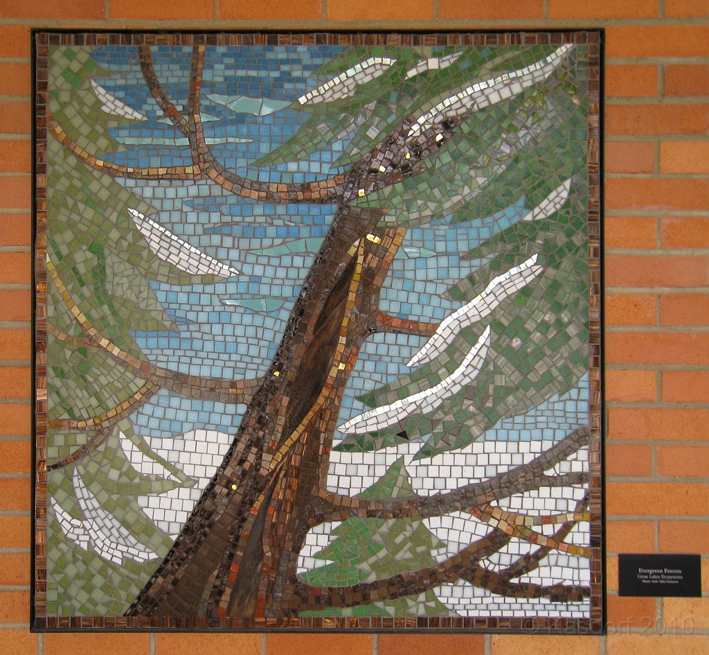 Matthaei Botanical Gardens 2010 0167.jpg - There is a series of tile murals along the front wall. This is "Evergreen Forests".